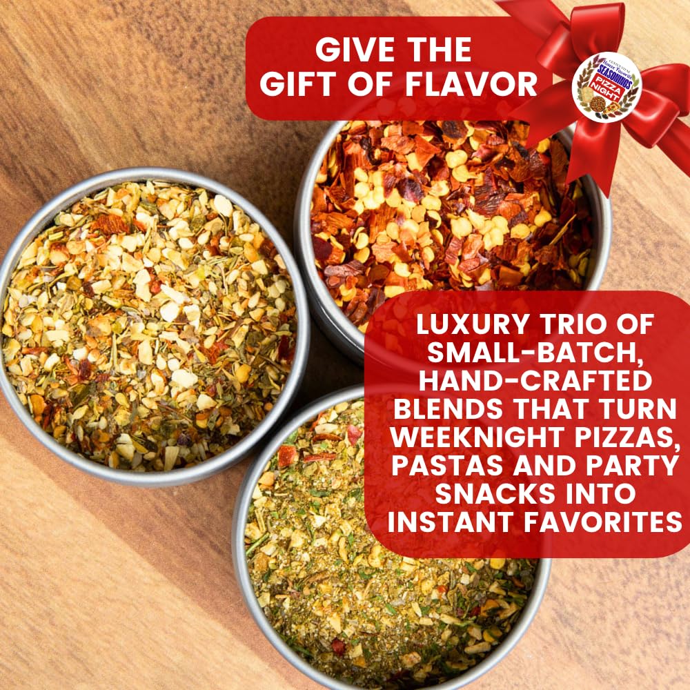 Pizza Night House Favorite Seasonings | Gift Packaged Set of 3 | All Natural, Non GMO Pizza Seasoning | Gourmet Spice Blends & Rubs | Small Batch
