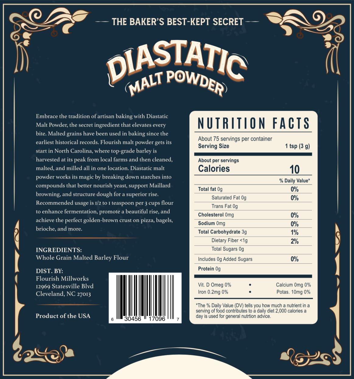 Flourish Millworks Diastatic Malt Powder - 8oz - Premium Baking Enhancer & Dough Improver - The Baker's Best-Kept Secret for Perfect Rise and Browning