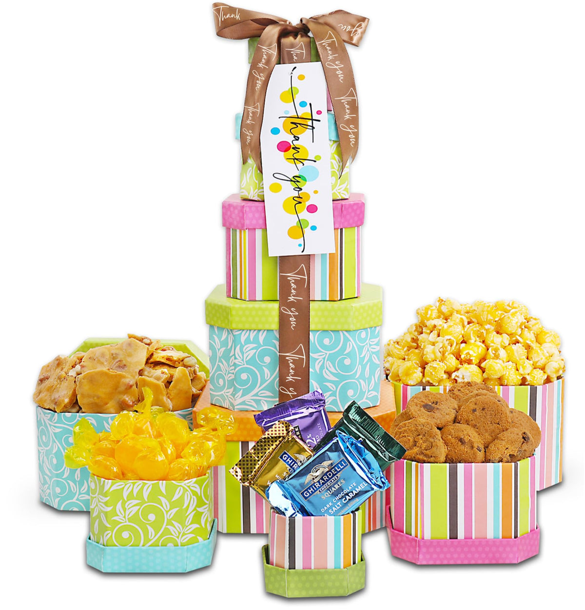 Alder Creek Gift Baskets Thank You Treats Gift Tower with Popcorn, Cookies, and Candy