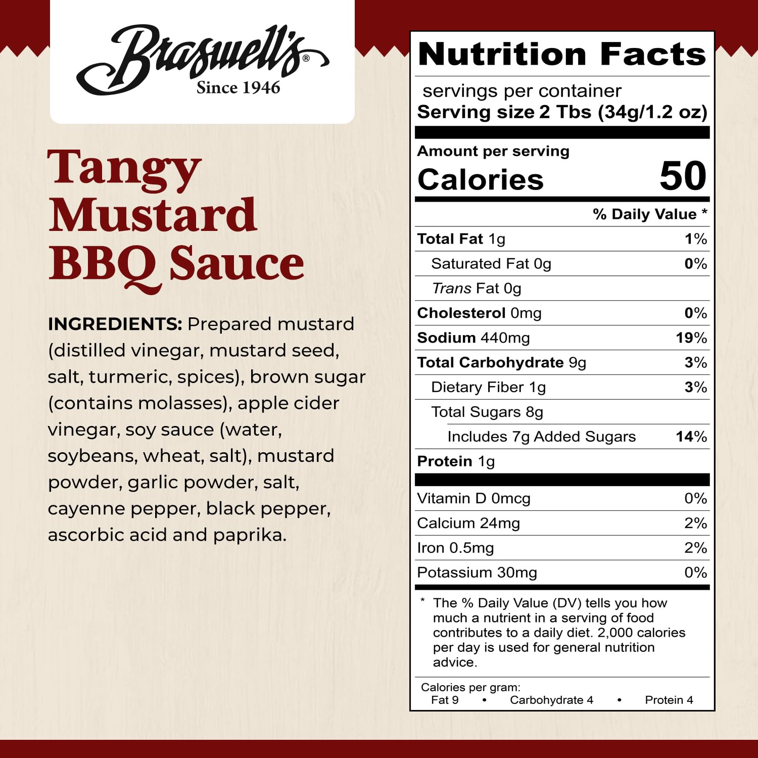 Braswell’s Gourmet Tangy Mustard BBQ Sauce - Small-Batch, Renowned Specialty, Made in USA, Since 1946 (13.5oz)