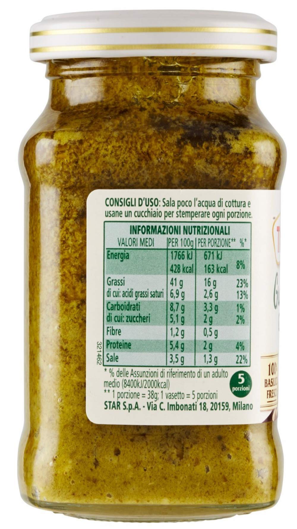 Tigullio: "Gran Pesto alla Genovese" Genovese Pesto Without Garlic - 6.7 Fluid Ounce (190ml) Packages (Pack of 3) [ Italian Import ]