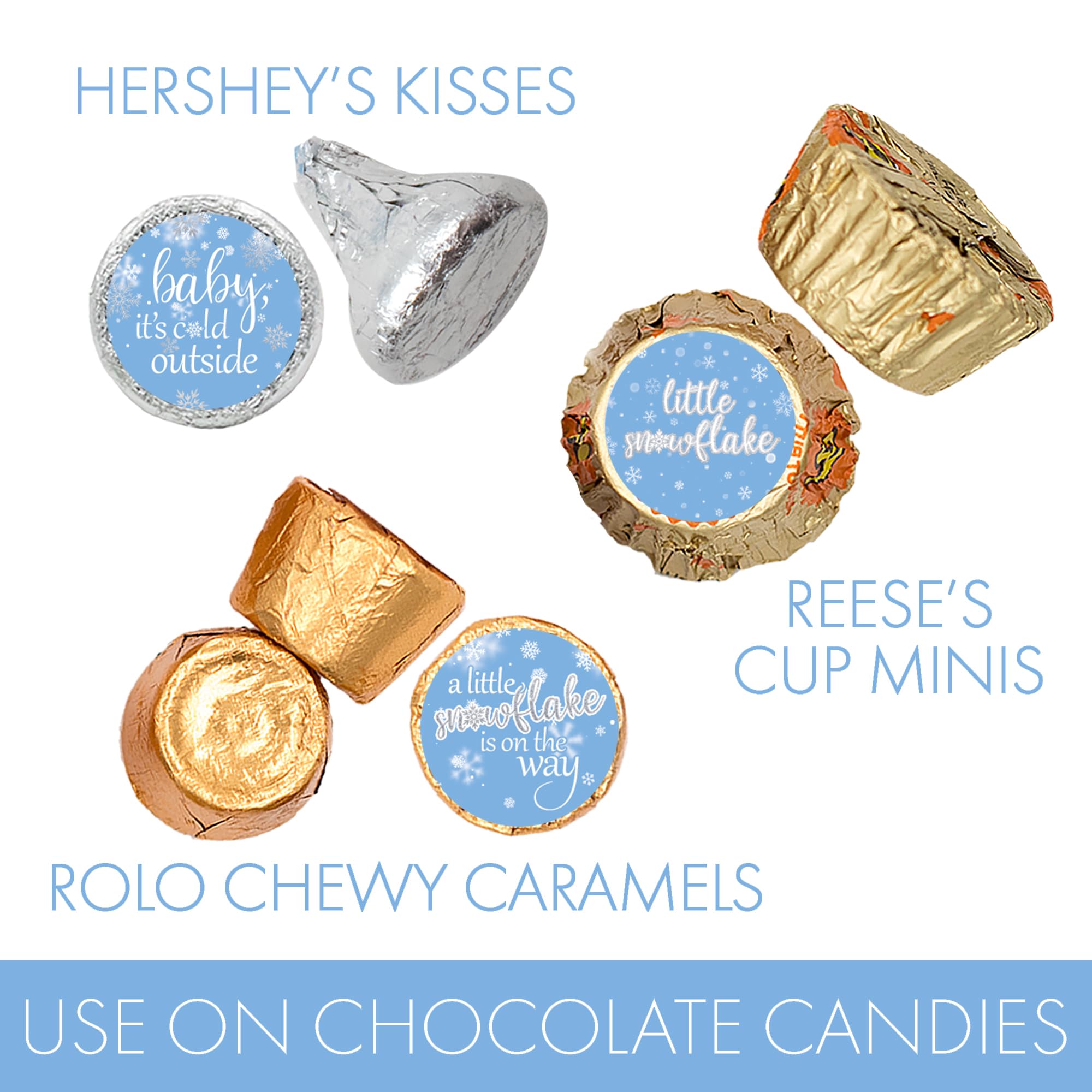 Blue Little Snowflake Winter Baby Shower Chocolate Kisses Candy Stickers, Baby It's Cold Outside Party Favors - 180 Count