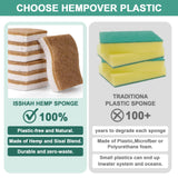 JiedHiur 12Pack Natural Kitchen Sponge, Biodegradable Cellulose and Coconut Scrubber, Eco Friendly Sponges for Dishes