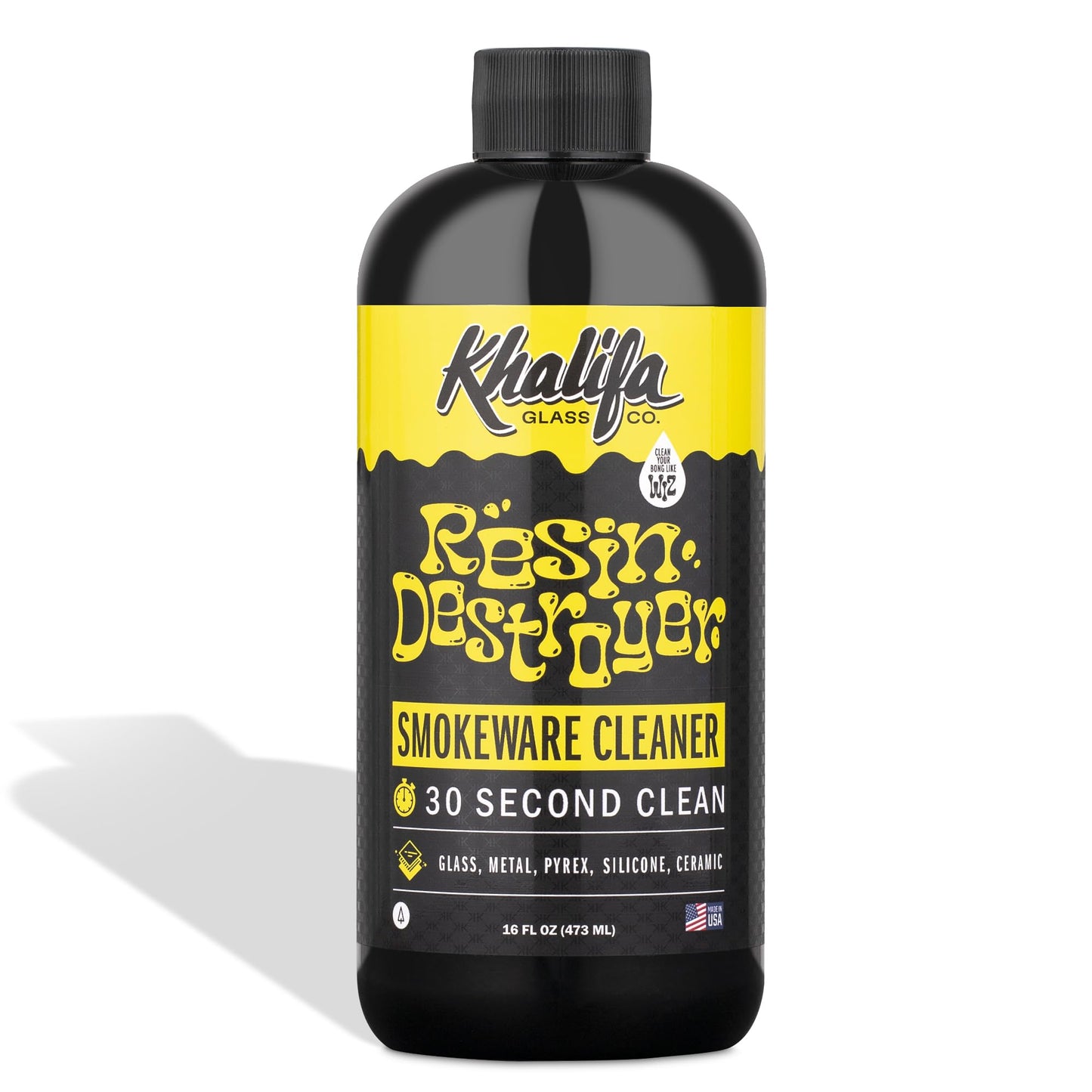 Khalifa Resin Destroyer Cleaning Solution One 16 Fl Oz Bottle - Clean & Deodorize Glass, Ceramic, Silicone & Metal - Restore Your Pieces to Perfection