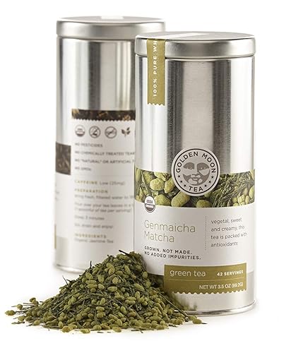 Golden Moon Tea Organic Genmaicha Matcha Green Tea - Loose Leaf, Non GMO - Travel Tin (42 Servings)