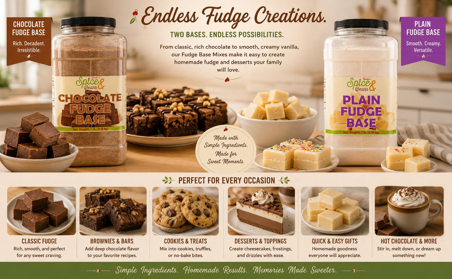 Chocolate Fudge Base Mix for Homemade Creamy Fudge Candy, Dessert Bars, Bakery Treats & Confection Recipes, Bulk 7 lb Container, by Dasher’s Spice