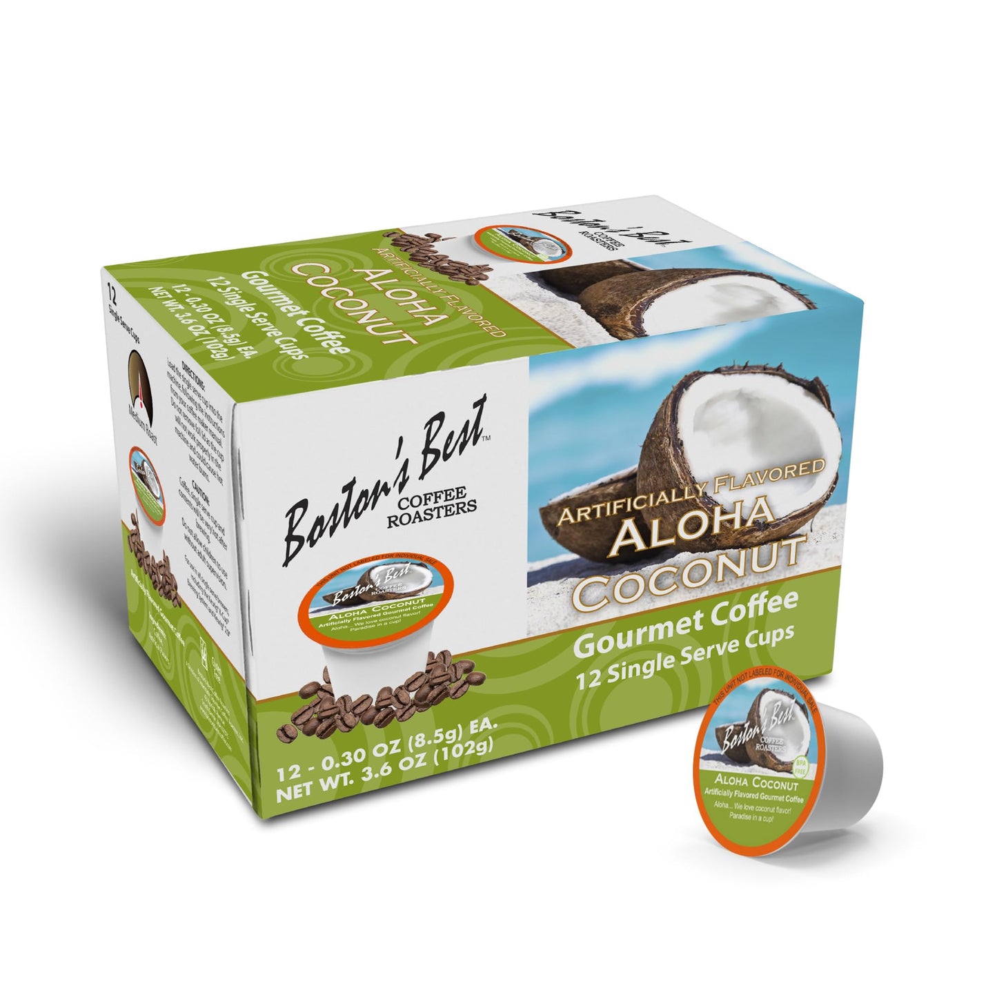 Boston’s Best - Aloha Coconut Medium Roast Gourmet Delicious Flavored Coffee Compatible with Keurig Coffee Maker, 1 Count (12 Single Serve Cups)