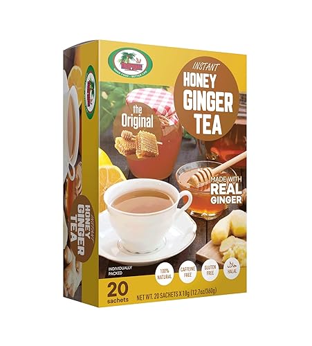 Ginger Tea with Honey - Original Flavor - Instant Herbal Ginger Drink - 20 Sachets - Tropique