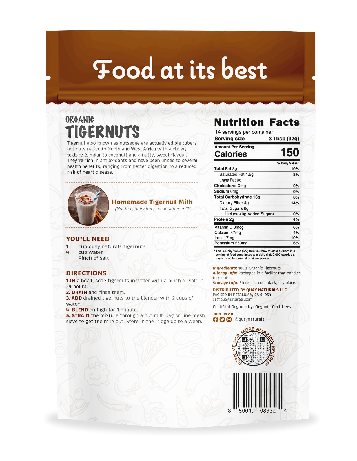 Quay Naturals Organic Tigernuts 16 oz, Raw, for Snacking, Baking, Smoothies, Yogurt & Salad - Chufa Nuts - High Fiber, Gluten Free & Keto Friendly