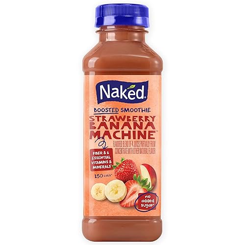 Naked Boosted Smoothie Strawberry Banana Machine, 15.2 fl oz Bottle - Real Fruit Juice Smoothie with Fiber, Excellent Source of Vitamin C and Vitamin