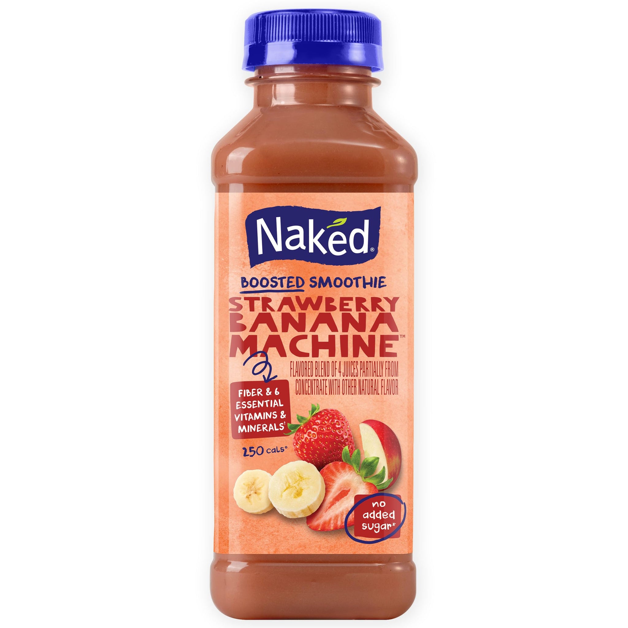 Naked Boosted Smoothie Strawberry Banana Machine, 15.2 fl oz Bottle - Real Fruit Juice Smoothie with Fiber, Excellent Source of Vitamin C and Vitamin