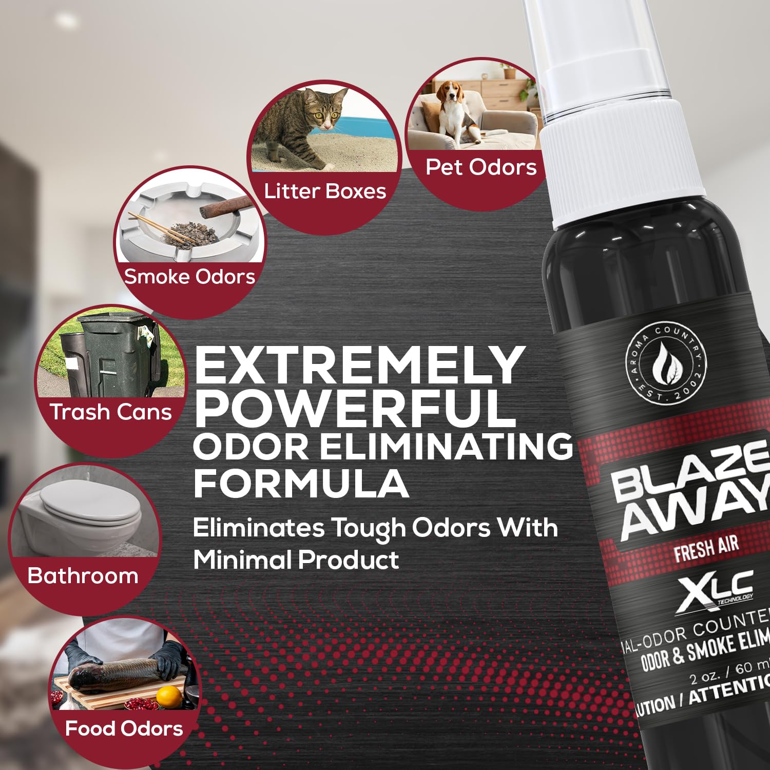 Blaze Away Commercial Air Freshener & Odor Eliminator for Strong Odor - Industrial-Grade Room Spray & Room Deodorizer for Home, Car, Smoke & Pet Odors