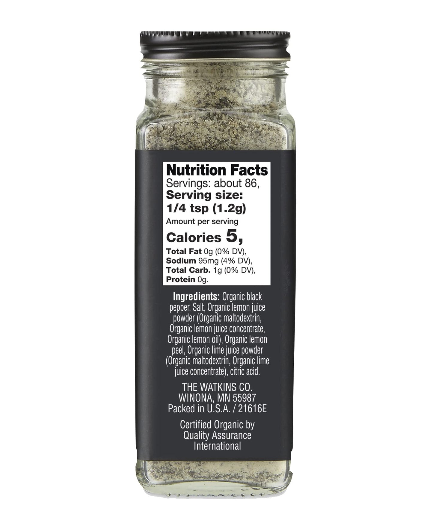 Watkins Gourmet Organic Spice Jar, Lemon Pepper Blend, 3.6 Ounce ., 3.6 Ounce