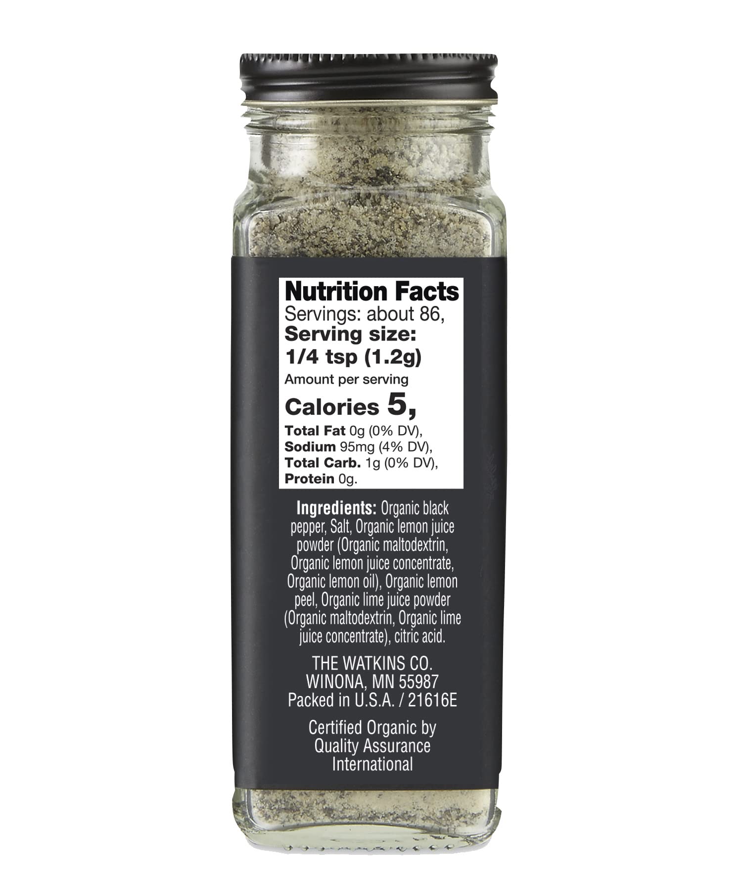 Watkins Gourmet Organic Spice Jar, Lemon Pepper Blend, 3.6 Ounce ., 3.6 Ounce