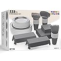 Party Solids 222 Pcs Silver Paper Plates and Napkins Sets, Disposable Plates For Party, Lunch & Cocktail Napkins Paper, 18oz Plastic Cups, Cutlery