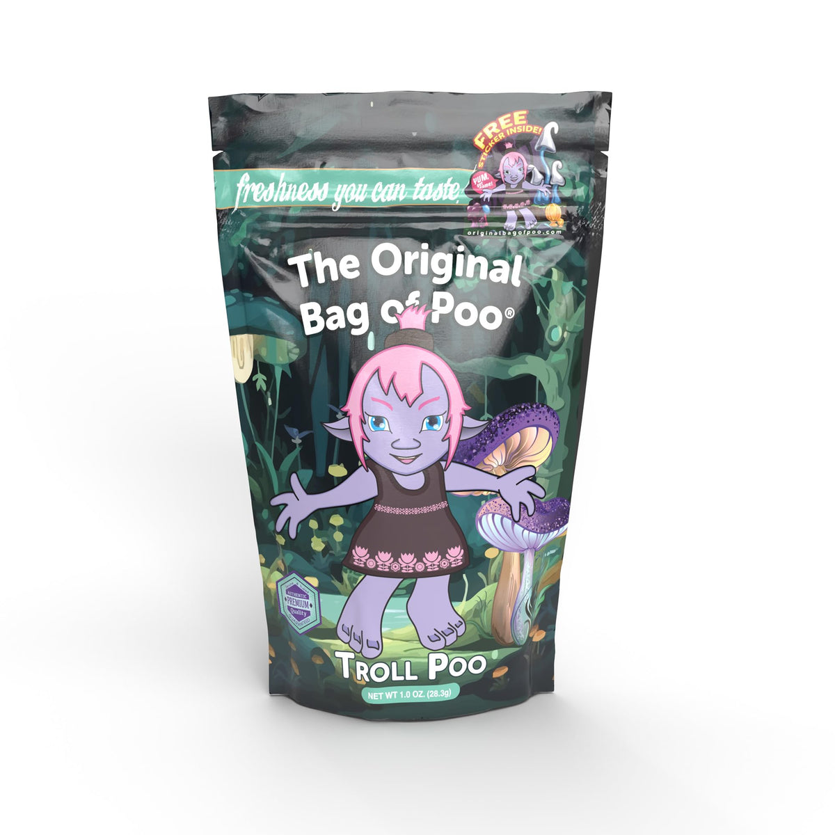 The Original Bag of Poo®, Troll Poo (grape flavored cotton candy) Novelty Poop Gag Gift (1 oz. single bag), Free sticker inside.