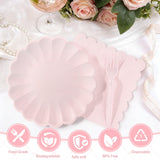 75 Pcs Pink Paper Plates and Napkins Disposable Tableware Set Include Light Pink Scalloped Plates with Shell Edge, Napkins & Forks for Mother's Day