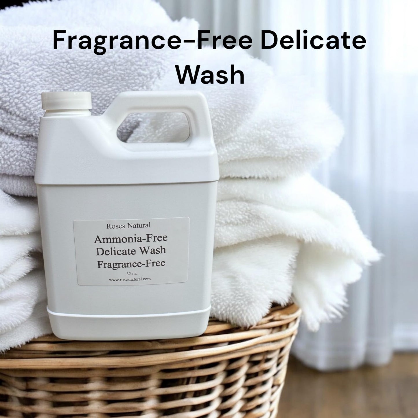 Ammonia-Free Delicate Wash, Fragrance-Free, 32 oz, Plant-based, PH Neutral, Double Concentrated, Unscented, Hypoallergenic, Lingerie, Wool, Cashmere
