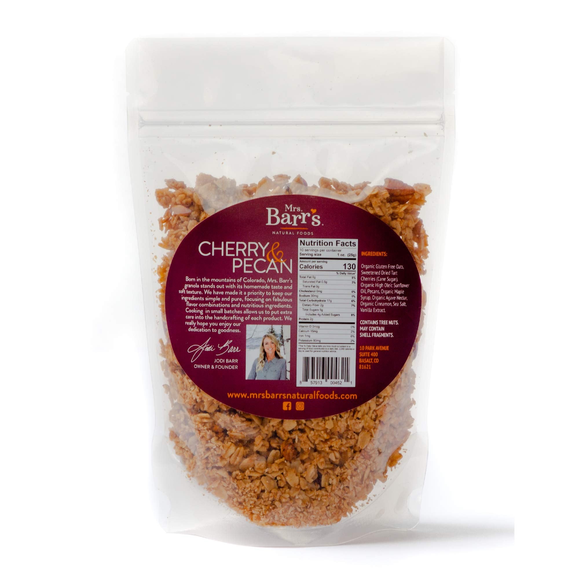 Mrs. Barr’s Natural Foods Granola | Cherry & Pecan | Certified Organic Gluten Free Oats | Soft Texture | Small Batch | Gourmet Quality | Real