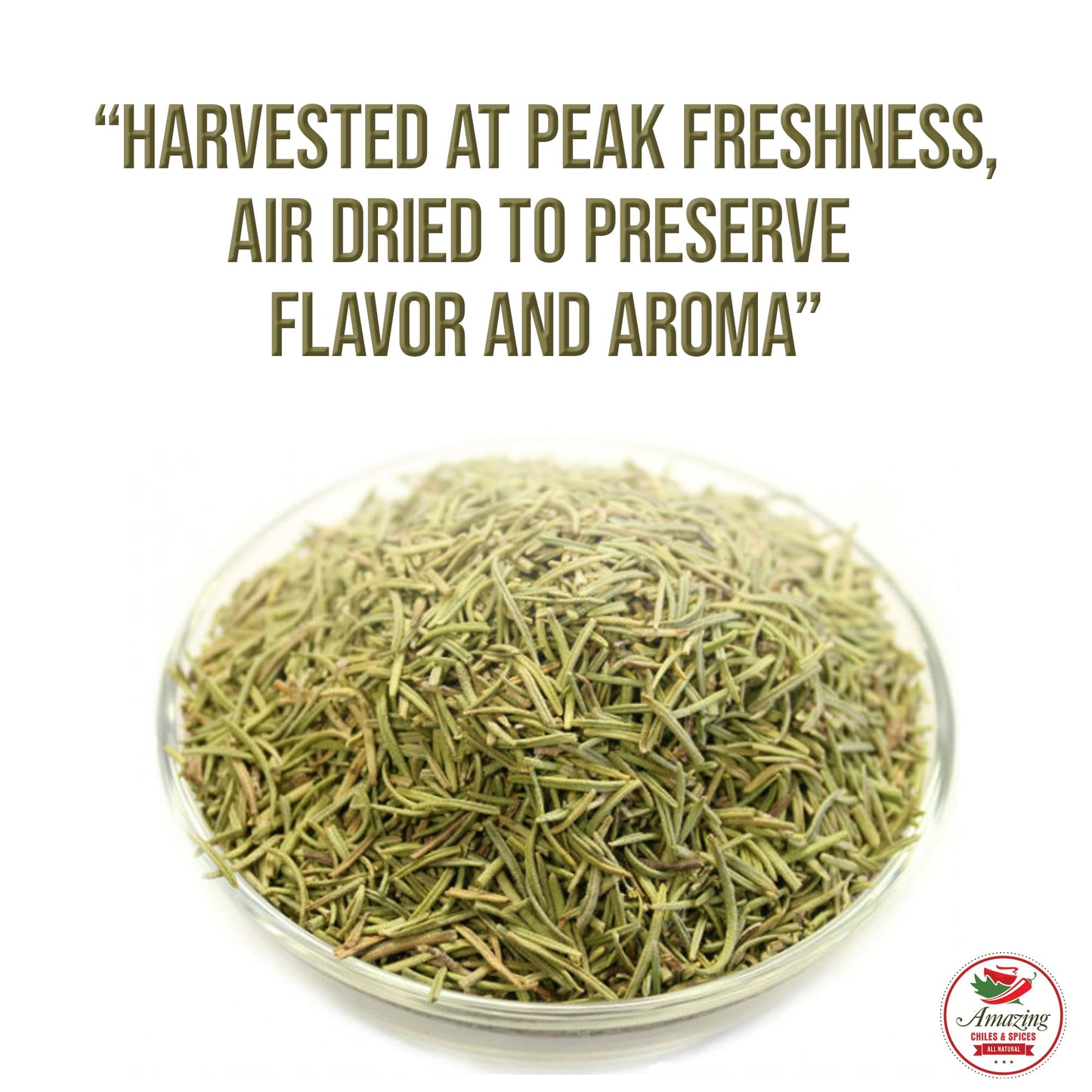 Dried Rosemary Leaves, 3 oz. Premium All Natural Herbs and Spices for Meat, Fish, Oils, Dips, Tea. Farm Fresh, Rich Savory Flavor by Amazing Chiles