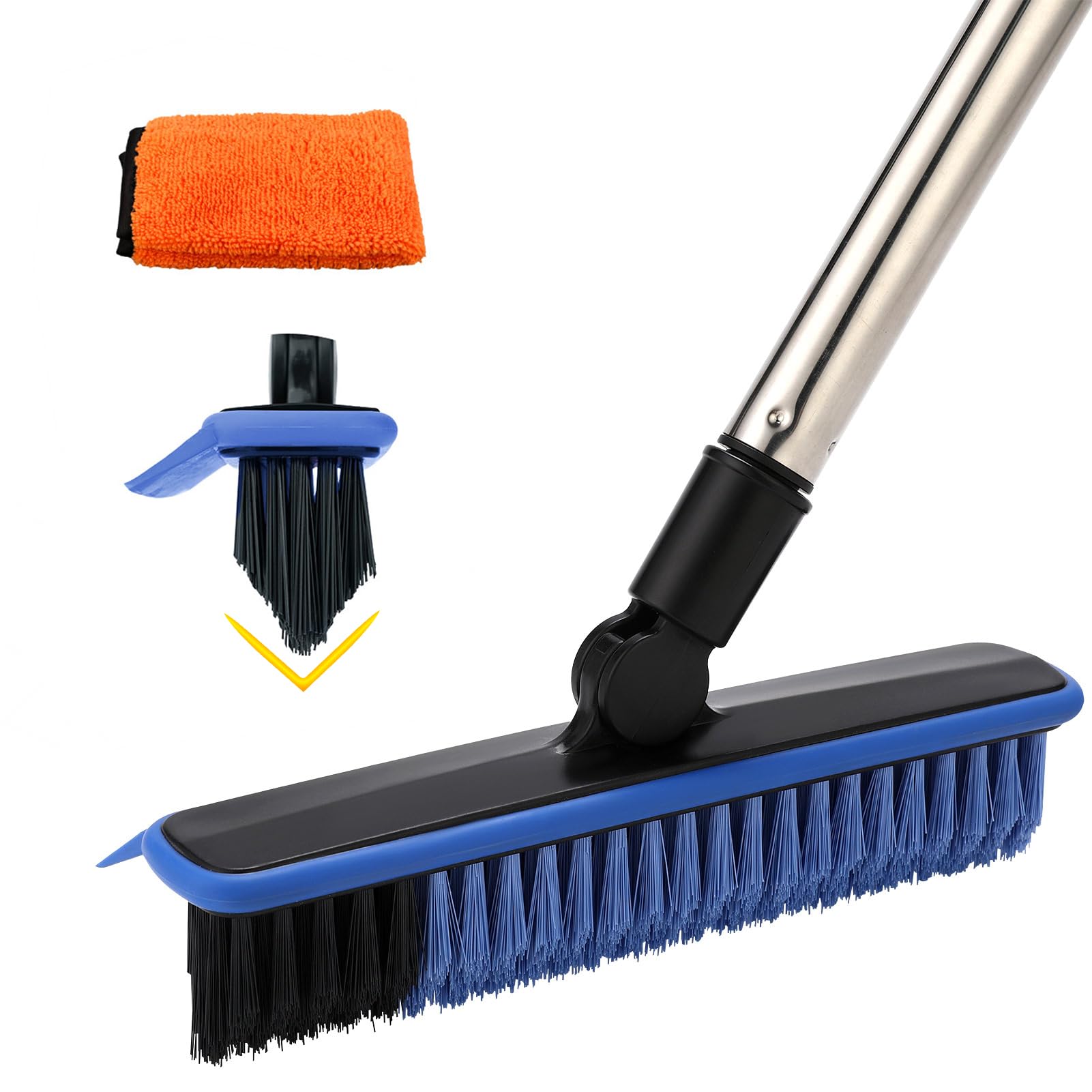 2 in 1 Floor Scrub Brush Grout Brush with 57.8" Long Handle,120°Rotatable Shower Tile Grout Scrubber,V-Shaped Corner Brush for Hard to Reach Areas