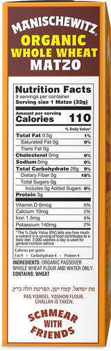 Manischewitz Organic Whole Wheat Matzos Kosher For Passover 10oz (3 Pack) Crisp & Delicious, Kosher for Passover and for Year Round Use