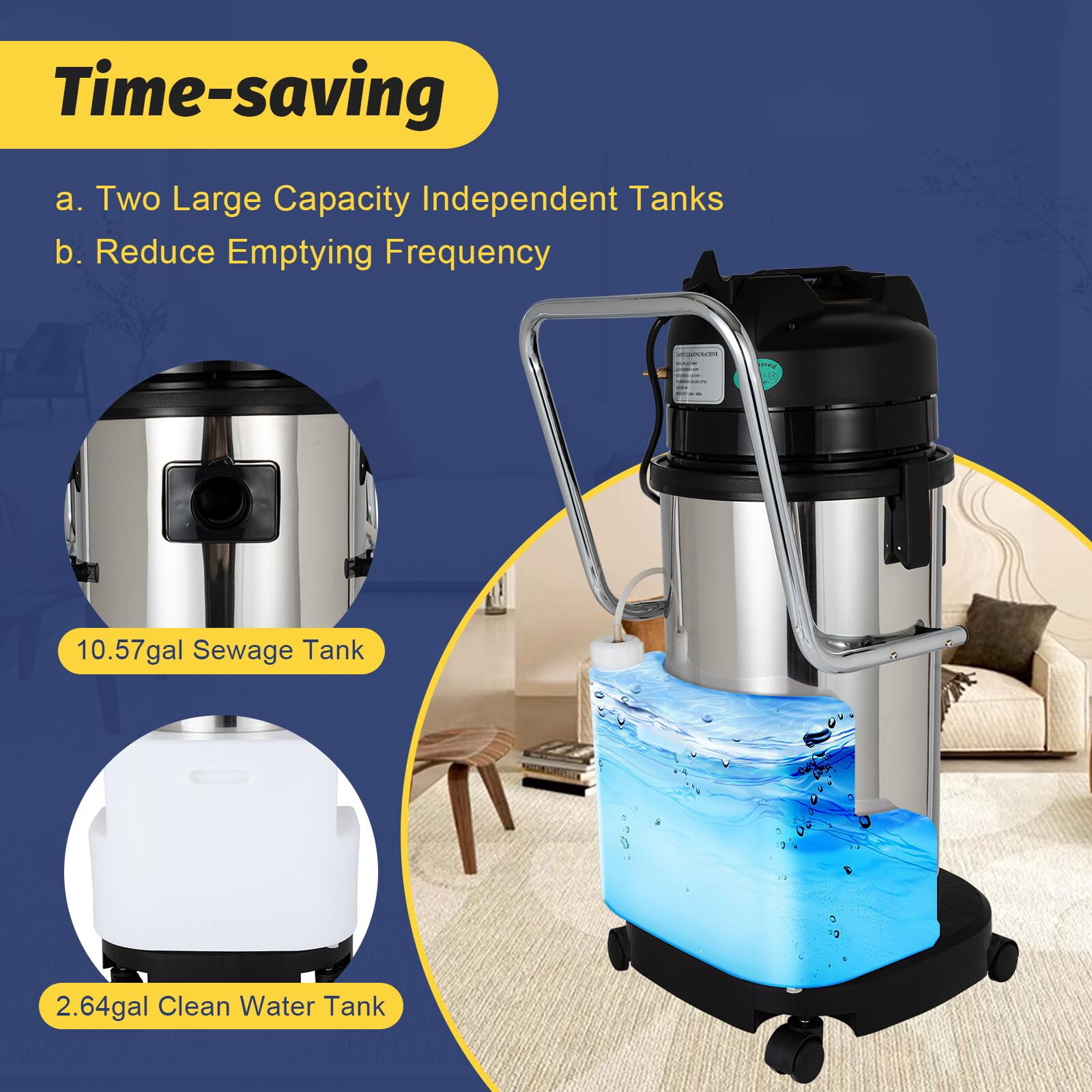 Wtobybt Carpet Cleaner, 110V 1049W 40L Carpet Cleaning Machine Multi-Purpose Wet Dry Upright Vacuum Floor Shampooer Machine with 3 Vacuuming Head