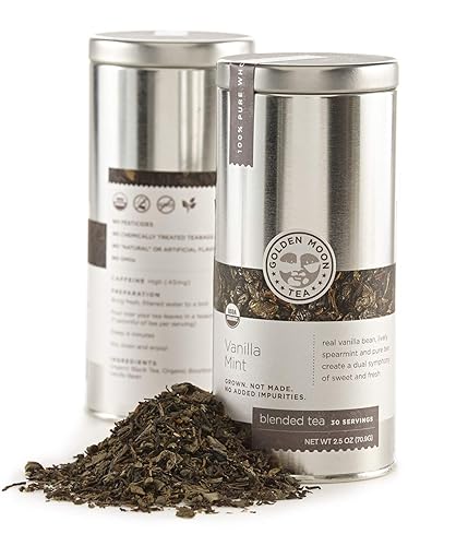 Golden Moon Tea Organic Vanilla Mint Tea - Loose Leaf, Non-GMO - Travel Tin (30 Servings)