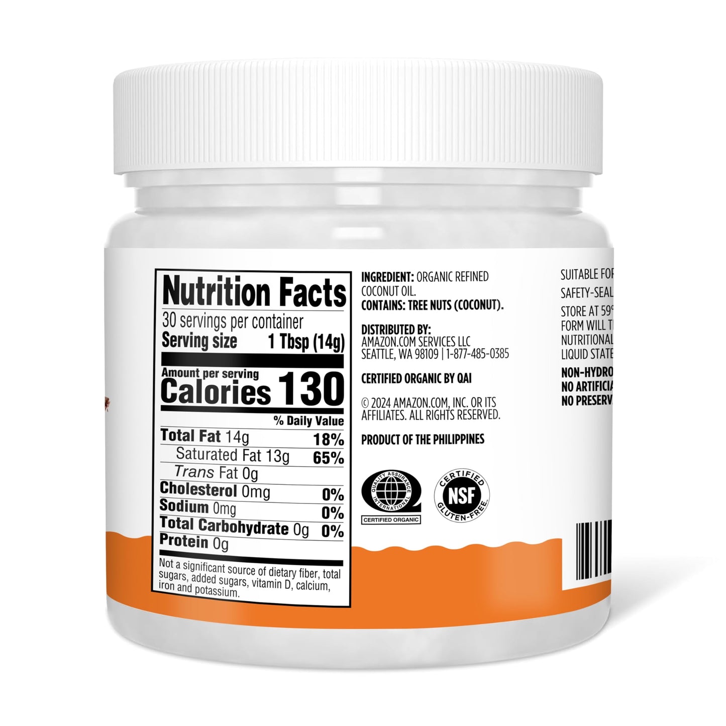 Amazon Grocery, Organic Refined Coconut Oil, 15 Fl Oz