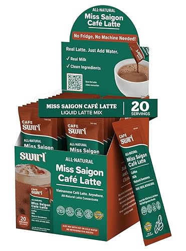 Swirl - Miss Saigon Cafe Latte - Vietnamese Inspired Espresso, Milk Blend, Single Serve, Smooth, Sweet, Balanced, No Fridge - 38g per pack 20 packets