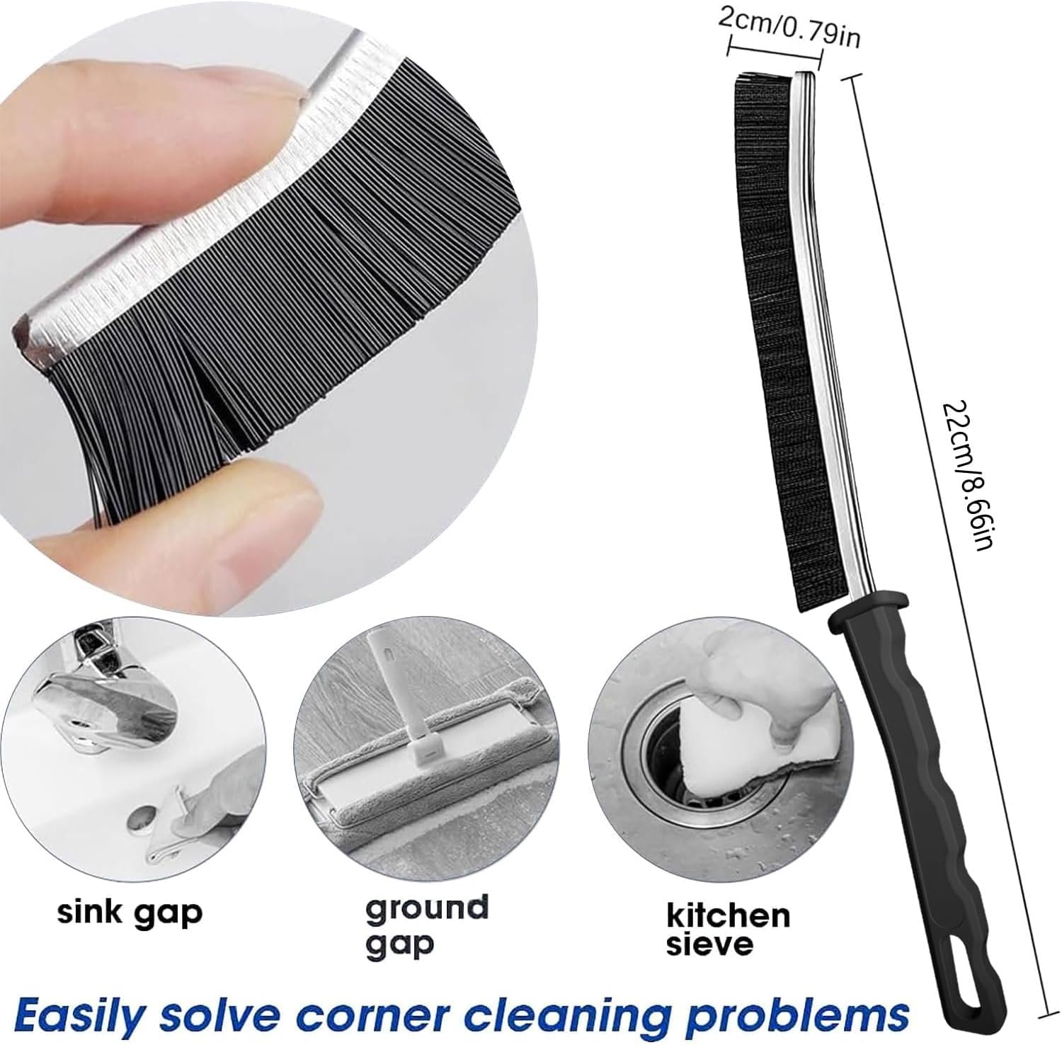 BOLVOA Crevice Cleaning Brush, Multi-Purpose Hard Bristle Brushes for Deep Cleaning Kitchen, Bathroom, Grout, Sink, Cup, Teapot, Bottle, Blender