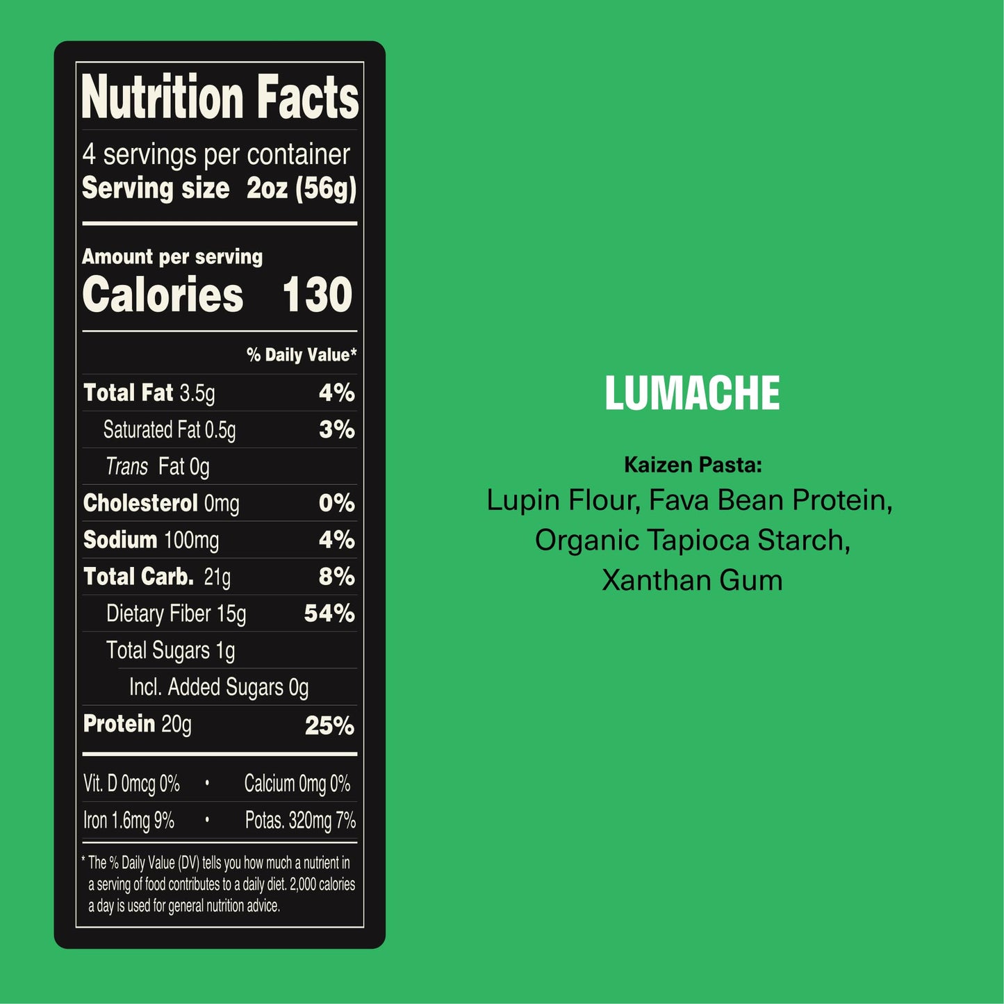 Kaizen Lumache Protein Pasta, 20g Protein, Low Carb (6g Net Carbs), Keto-Friendly, Gluten-Free, Plant-Based Lupini Noodles, High Fiber, 8 Ounce, Pack