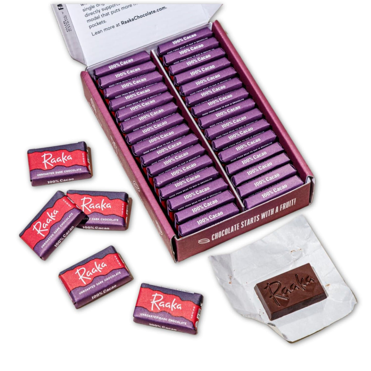 Raaka 100% Dark Chocolate Mini Bars | Unsweetened, Bitter, No Added Sugar or Artificial Sweeteners | Organic, Vegan, Gluten Free, Paleo, Kosher | Box