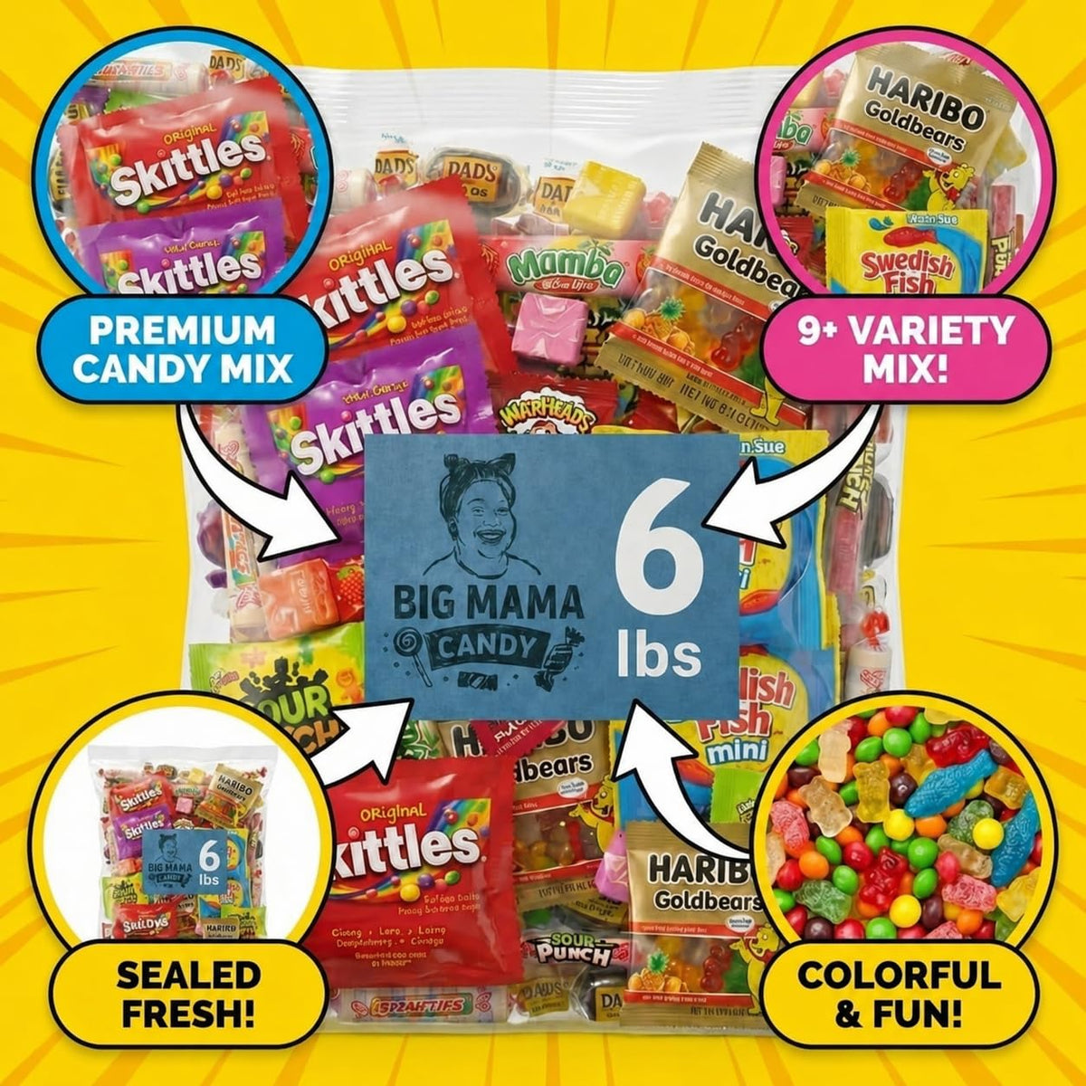 Big Mama Assorted Candy Bulk Gummy Sour Variety Pack 6 lb