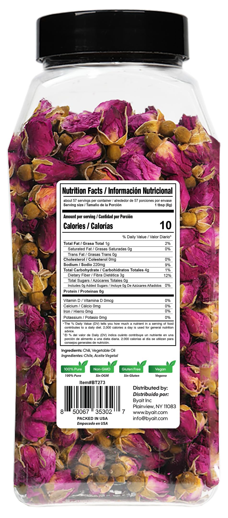 Byait Freeze Dried Rose Buds 5 Oz, Approx. 320 Whole Buds, Natural Edible Culinary Grade, Caffeine-Free Herbal Rose Flower Tea, Great for Beverages