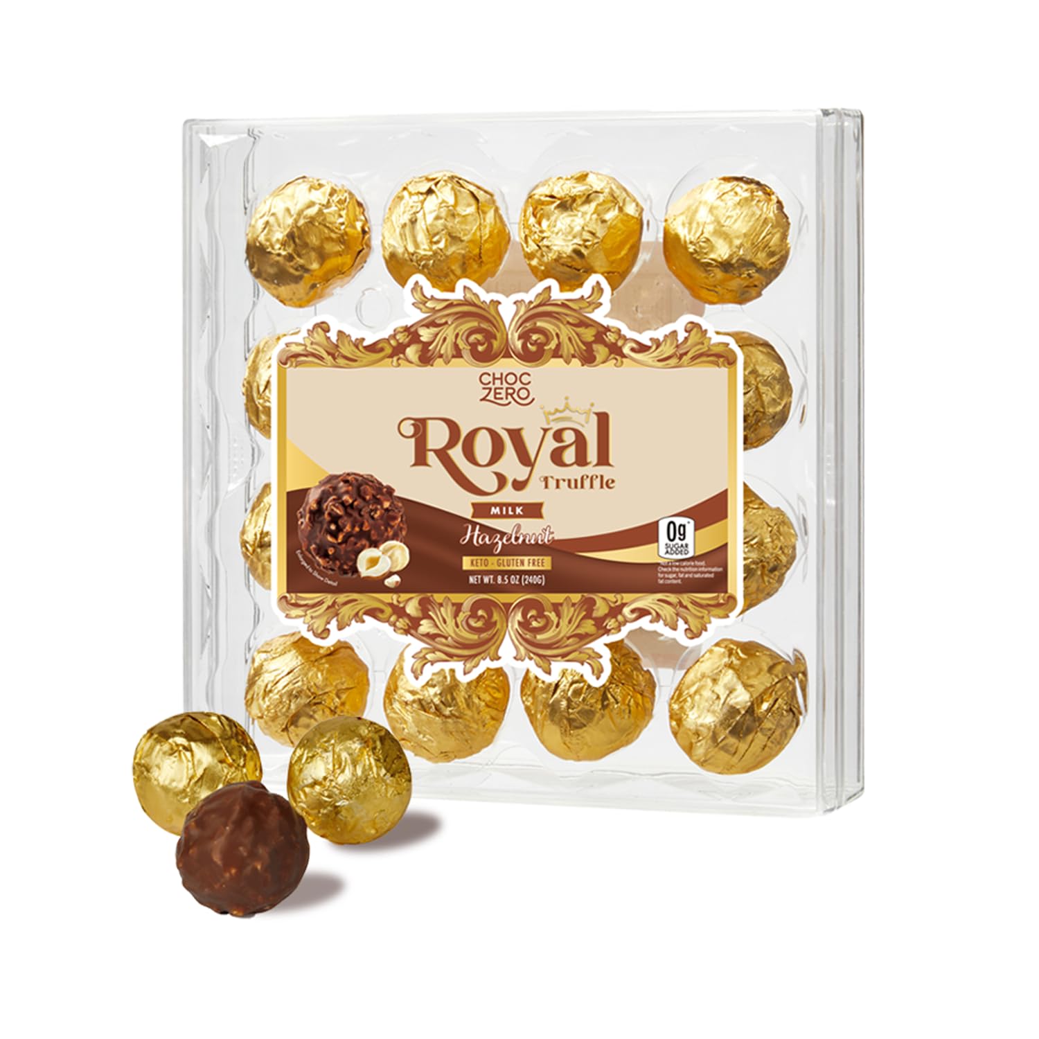 ChocZero Milk Chocolate Hazelnut Truffles, Zero Added Sugar, Gluten Free, Keto Gift, High Fiber, 16 Individually Wrapped Pieces, 8.5 Ounce (Pack of 1)