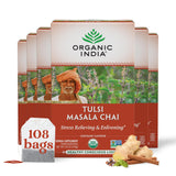 Organic India Tulsi Masala Chai Tea Bags - Holy Basil, Black Tea, Spices with Ginger, Stress Relieving, Immune Support, USDA Certified Organic