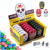 Sugar Skulls Tin Candy (18 Pack Case) Festive Sweet Flavor Skill Shaped Gift Stuffers with 2 Gosutoys Stickers