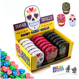 Sugar Skulls Tin Candy (18 Pack Case) Festive Sweet Flavor Skill Shaped Gift Stuffers with 2 Gosutoys Stickers