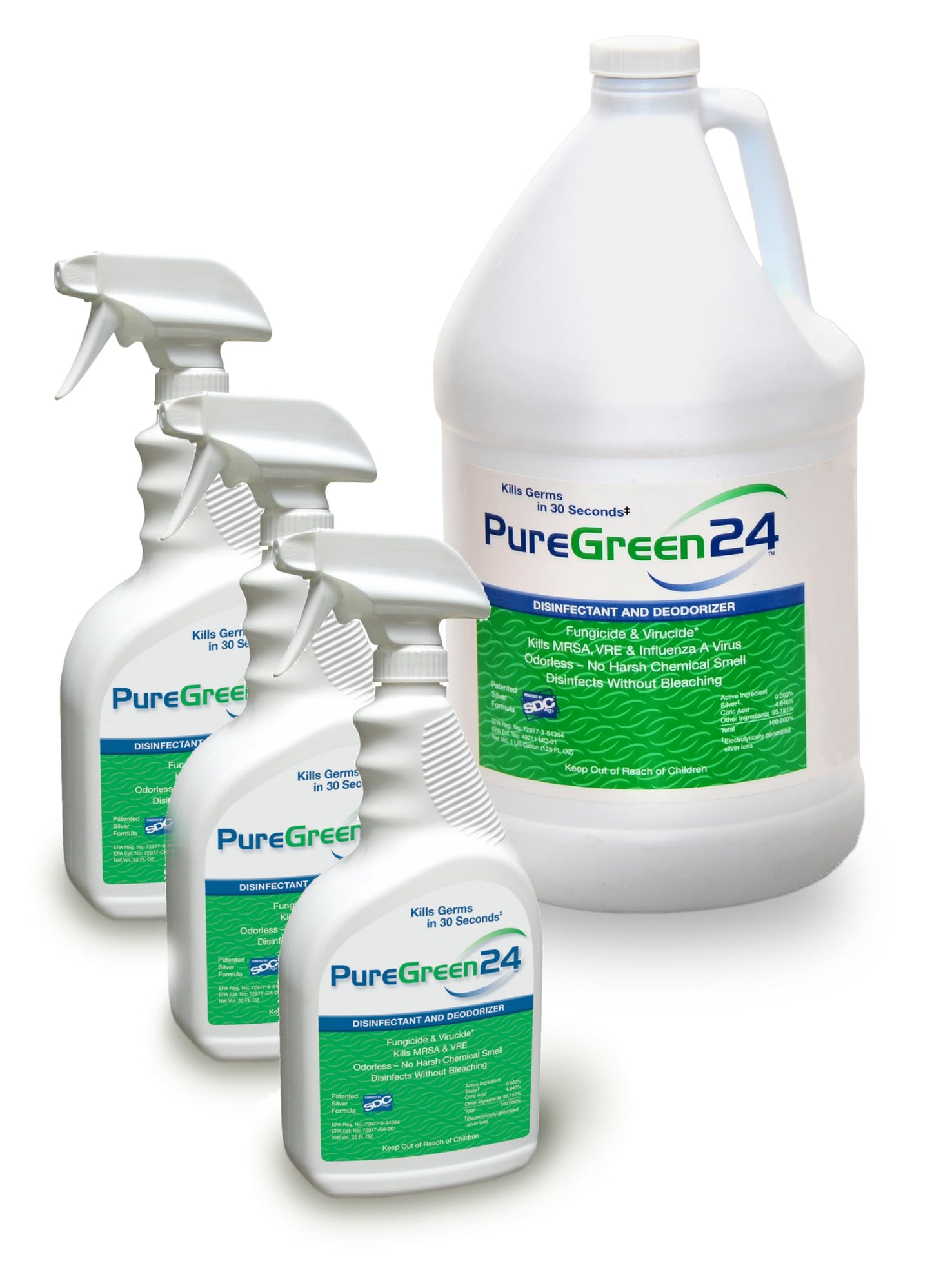 PureGreen24 Value pack Safe & Effective Disinfectant. Kills Deadly Germs including RSV COVID-19 Norovirus MRSA Staph 2026 flu Bird flu Contains no