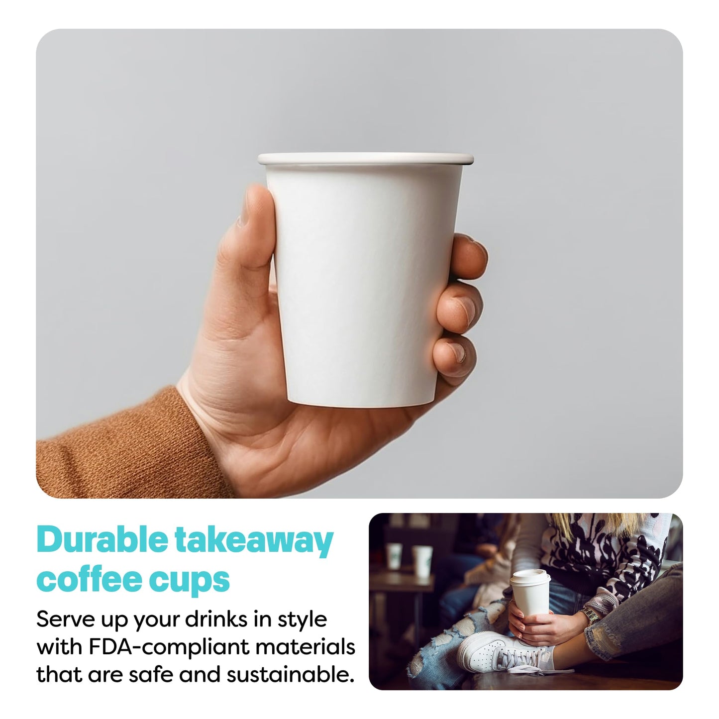 TOSSWARE GO 12oz Hot Cups - Set of 1000, premium quality food safe coffee cups, FDA-compliant recyclable paper cups, single wall cups for hot and cold
