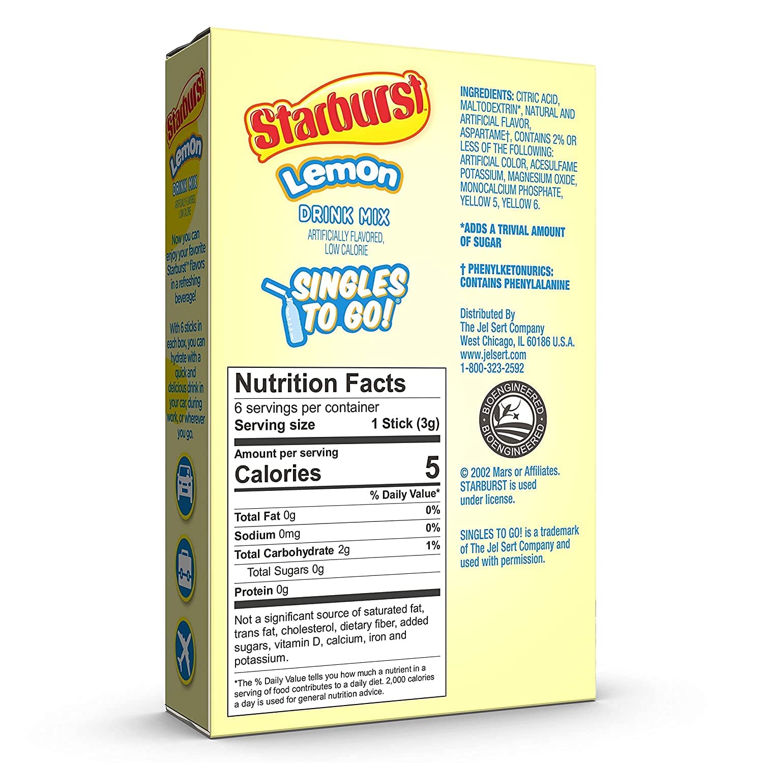 Starburst Singles To Go Zero Sugar Drink Mix, Lemon, 0.60 Ounce (Pack of 6)