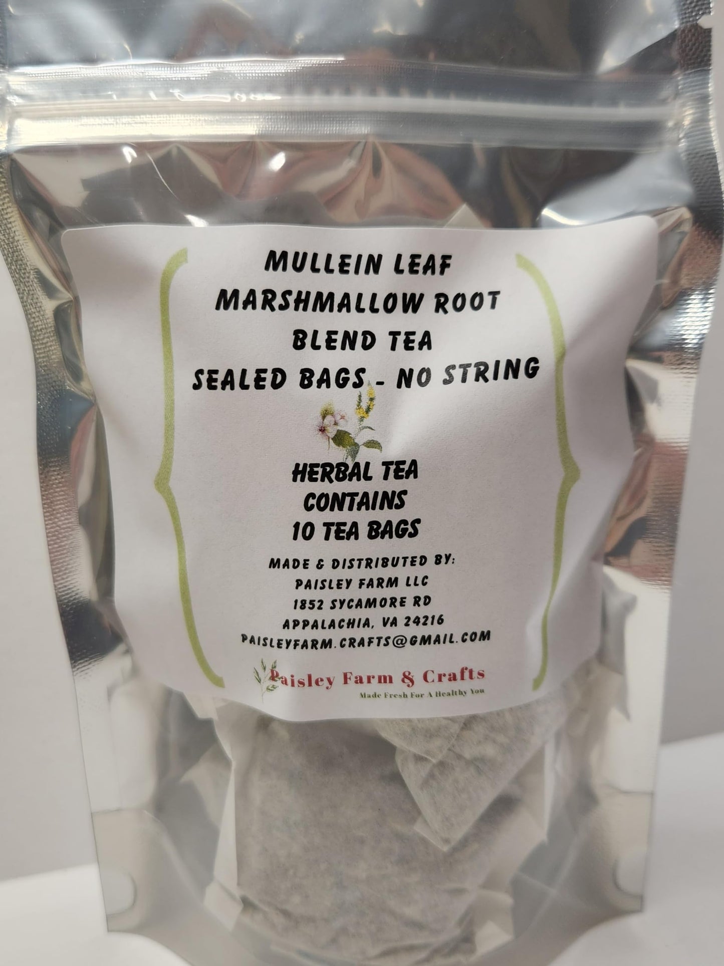 Mullein Leaf Marshmallow Root Blend Tea Bags - All Natural Wildcrafted (10)