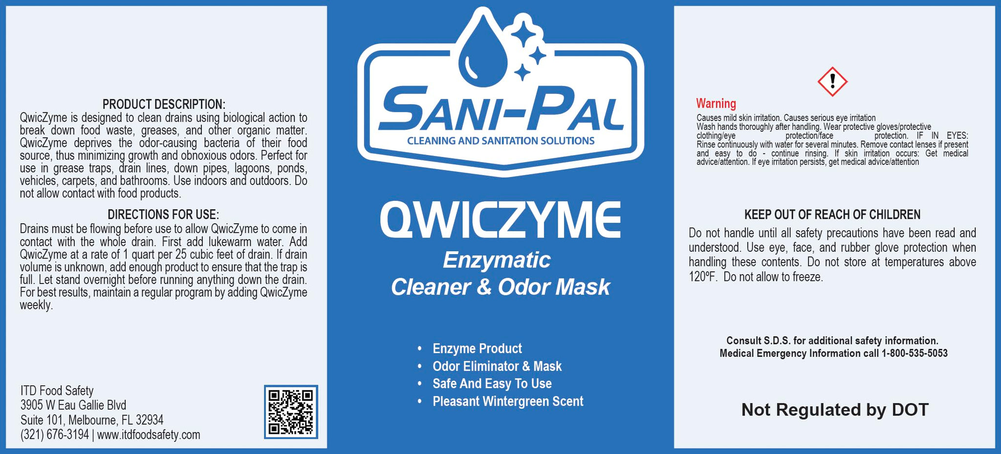QwicZyme Microbial Drain Cleaner & Odor Mask,128 fl oz, wintergreen scent