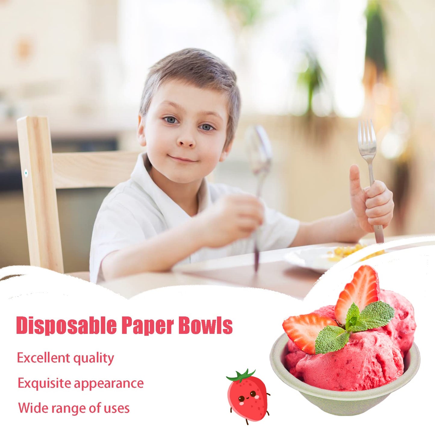 100 Pack 8oz Compostable Paper Bowls,Heavy-Duty Disposable Natural Bagasse Bowls,Biodegradable Soup Bowls,Eco-Friendly,Heat Resistant,for Ice