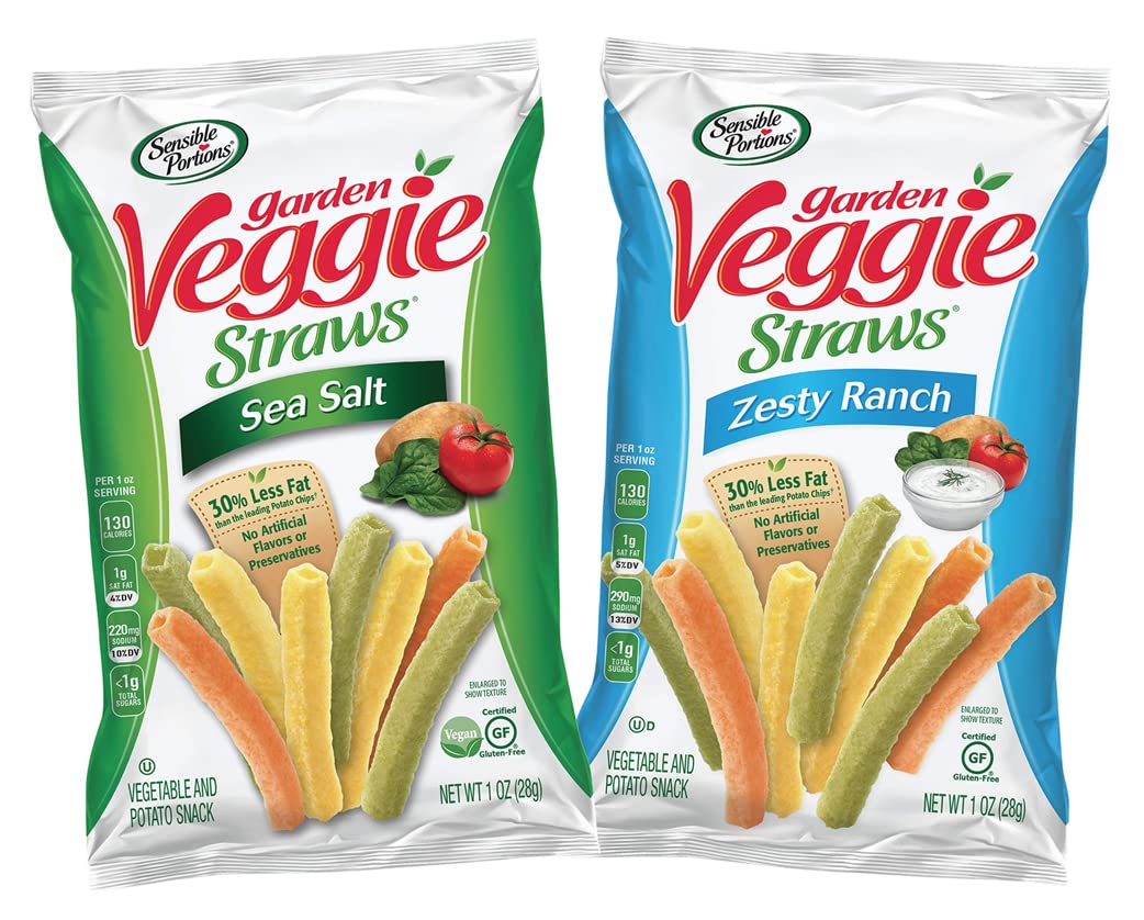 Sensible Portions Garden Veggie Snack Straws Shape Chips Variety Pack, 30 Count