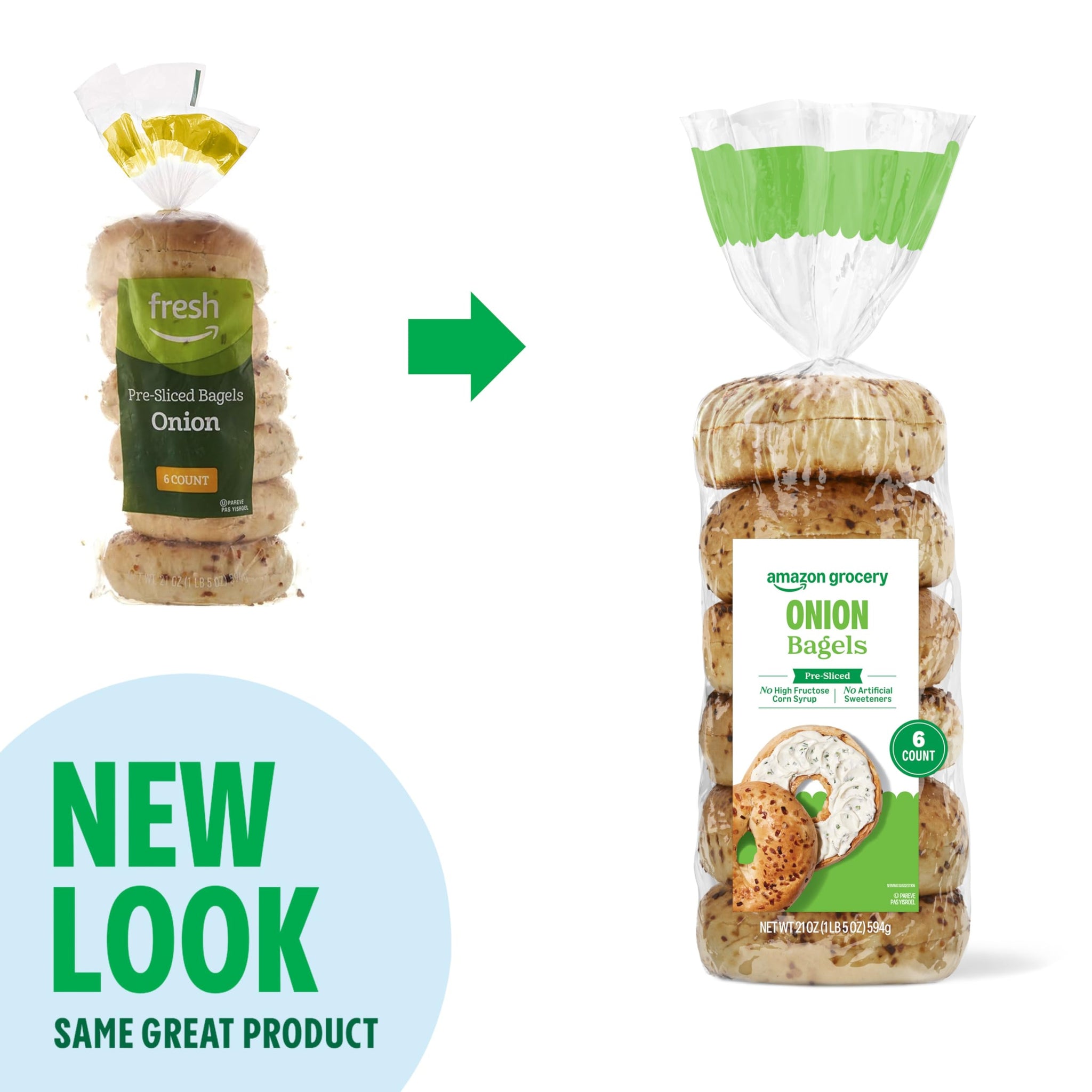 Amazon Grocery, Onion Bagels, Pre-Sliced, 21 Oz, 6 Ct