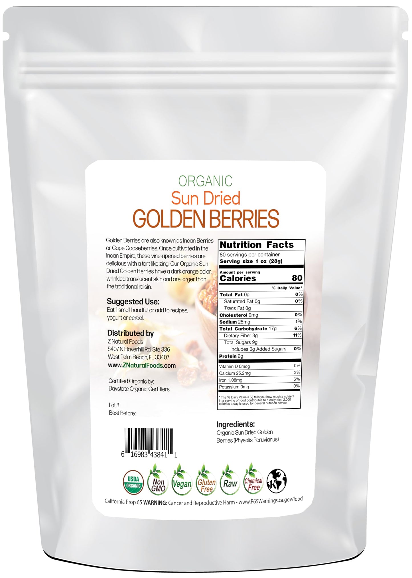 Sun Dried Organic Golden Berries - Gooseberries - No Sugar Added - Add To Yogurt, Salad, Trail Mix, Snacks - Raw, Vegan, Non GMO, Gluten Free, Kosher