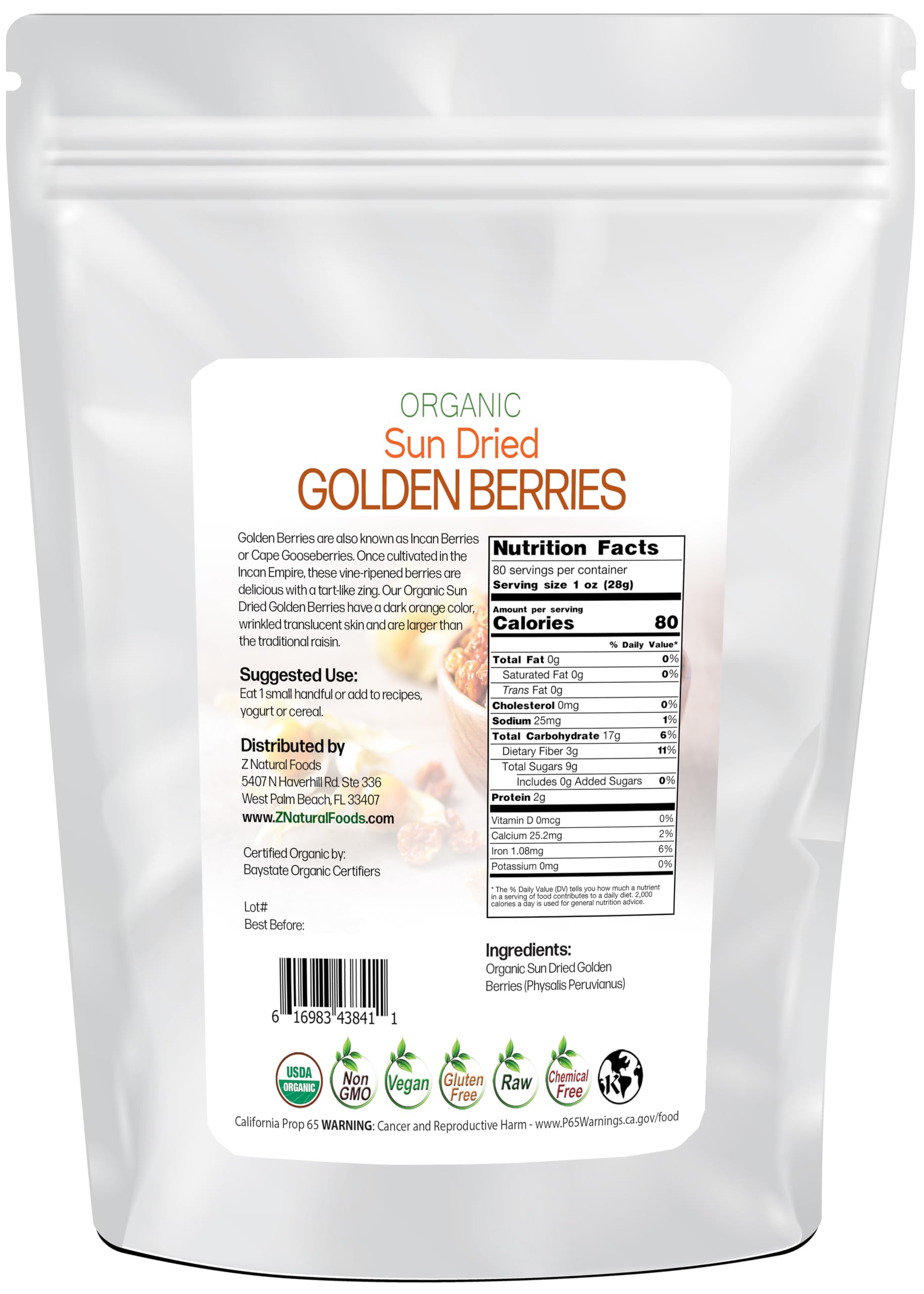 Sun Dried Organic Golden Berries - Gooseberries - No Sugar Added - Add To Yogurt, Salad, Trail Mix, Snacks - Raw, Vegan, Non GMO, Gluten Free, Kosher