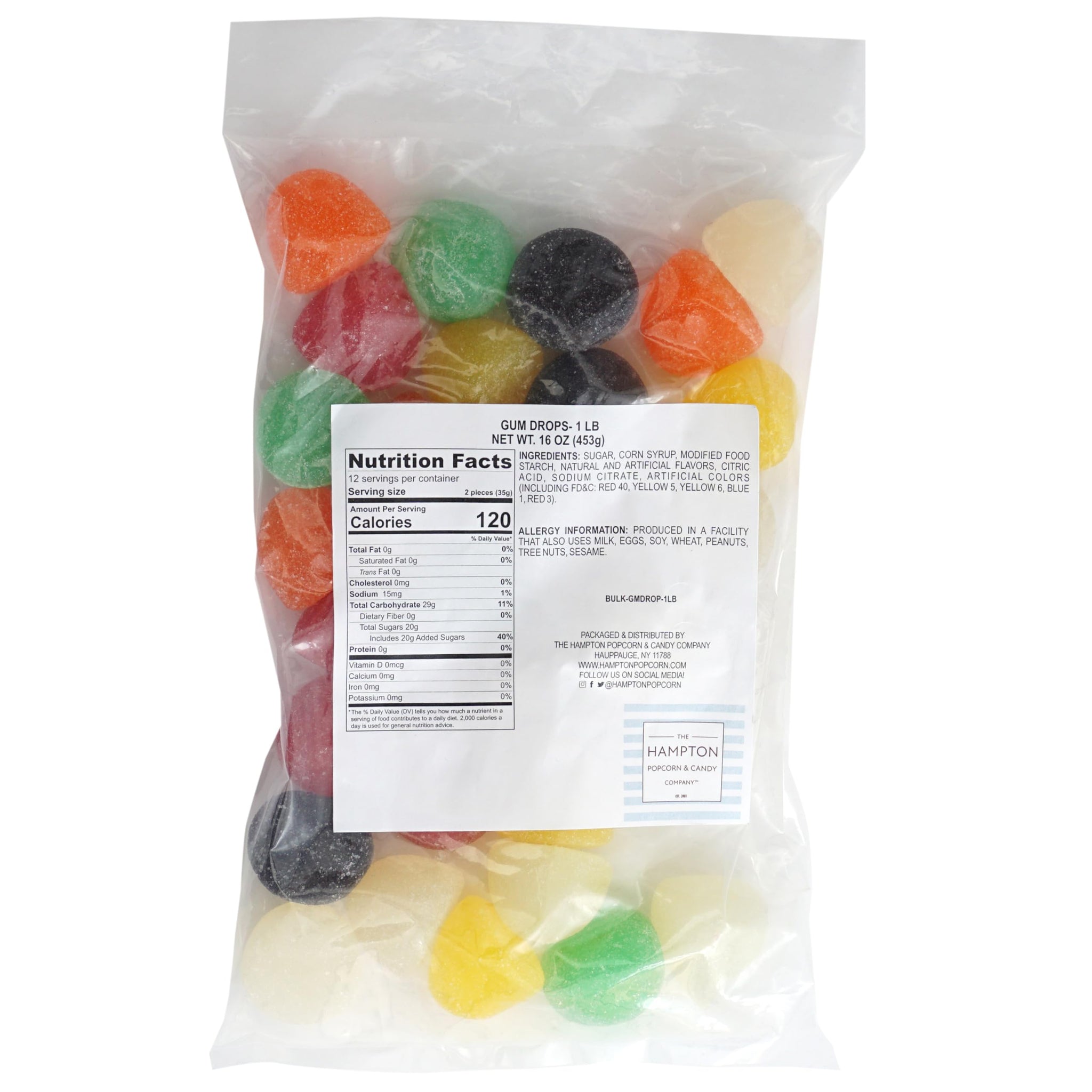 Gummy Drops, 1 Pound Bulk Bag, Jumbo Giant Gum Drops Candy, The Hampton Candy Company